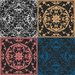 Patchwork floral pattern with paisley and indian flower motifs. damask style pattern for textil and decoration