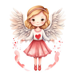 Watercolor Cute Angel Valentine Clipart Illustration