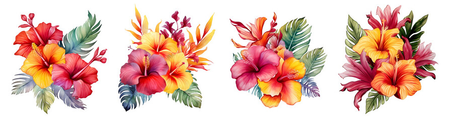 Watercolor flowers isolated on transparent PNG background