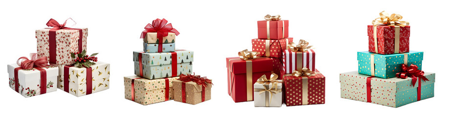 Christmas gift boxes isolated on transparent PNG background
