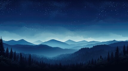 Mountain forest landscape silhouette. Travel background panorama