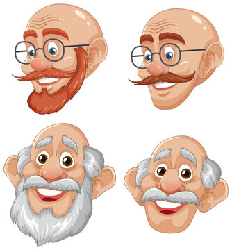 Bald Man Cartoon: Glasses, Moustache, and Beard