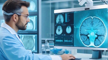 doctor looking at x ray and using modern technology