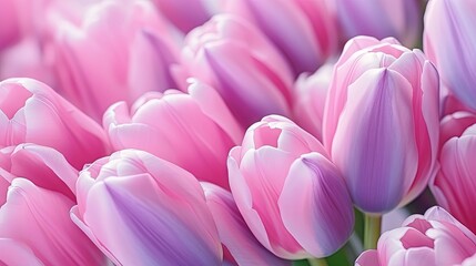 Fototapeta premium Pink and purple tulips for World Women s Day as a natural backdrop or postcard