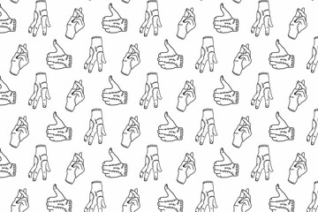 seamless pattern with zombie hands in line art style. halloween monster hand pattern. wednesday thing seamless pattern on white background - obrazy, fototapety, plakaty