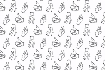 Fotobehang seamless pattern with zombie hands in line art style. halloween monster hand pattern. wednesday thing seamless pattern on white background © Karina