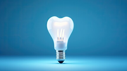 White tooth and incandescent light bulb collage on blue background represents dental concept emphasizing teeth protection and care