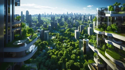 Poster Sustainable futuristic green city © David