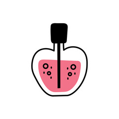Pink perfume in a bottle. Simple black line art vector illustration on white background