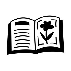 Book with flower illustration doodle. Simple vector black line art on white background. 
