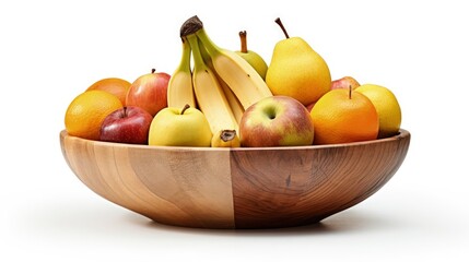 Wooden fruit bowl isolated