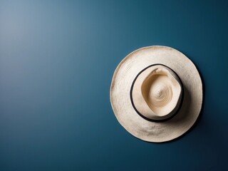 round summer hat on blue background with copy space Gererative ai