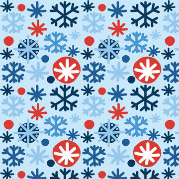  Winter seamless pattern with hand drawn snowflakes. Bright festive New Year and Christmas pattern, background. Pattern on the swatch panel.