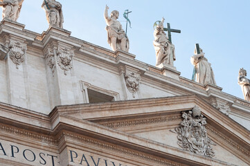 Facade of St. Peter's Basilica with Statues of saints in the Vatican, Rome, Italy