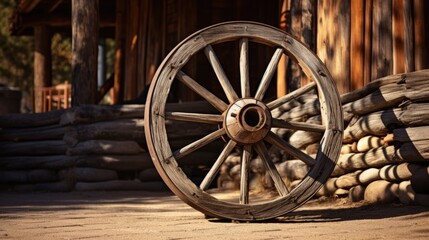 Obraz premium Western style amusement park in Lombardy Italy featuring an old wooden carriage wheel door