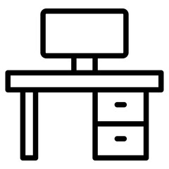 computer in table wooden line icon