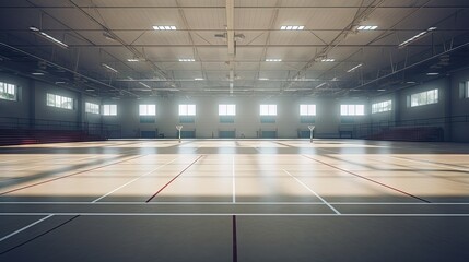 Spacious health club with tennis and badminton courts in a huge gym - obrazy, fototapety, plakaty