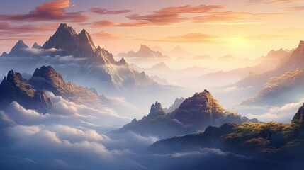 Fototapeta na wymiar Stunning misty mountains in nature