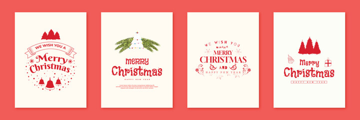 Merry Christmas wishing card poster or flyer, brochure four design vector file