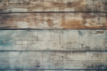texture of old, damaged cracked wooden boards bleached with white paint with knots