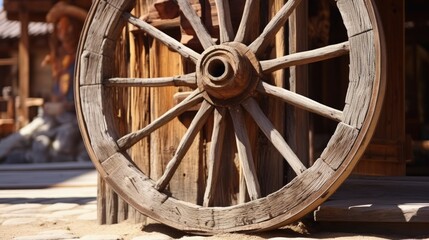 Western style amusement park in Lombardy Italy featuring an old wooden carriage wheel door