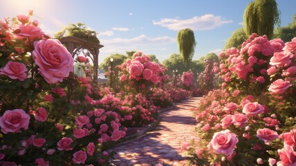 Beautiful red rose garden flowers stock photo Ai generated art