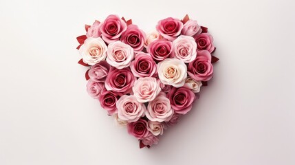 Roses and twigs form a heart shape Background design for Valentine s or Women s Day Flat lay style