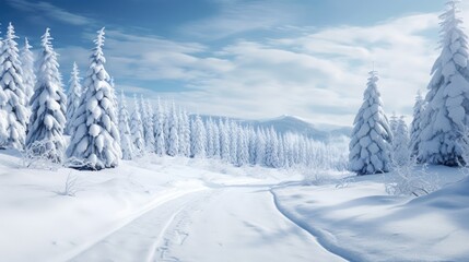 Scenic winter road through mountain forest Gorgeous snow landscape
