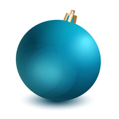 Blue realistic Christmas ball lies on white background. Vector illustration. Christmas tree decoration