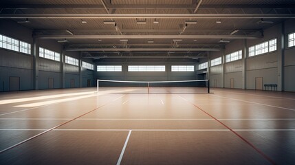Spacious health club with tennis and badminton courts in a huge gym - obrazy, fototapety, plakaty