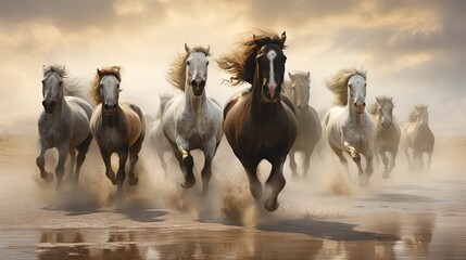 Seven horses galloping away