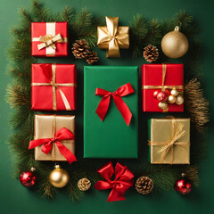 christmas tree and gifts on a green background