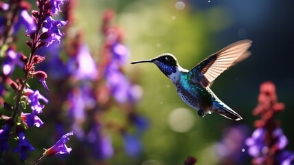 Beautiful vividly colored hummingbird drinking birds picture Ai generated art