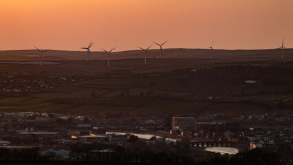 Windmills on the hill over the town.