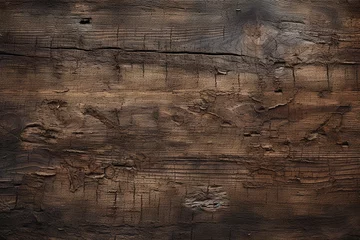 Foto op Canvas texture of old dark cracked wood with knots, generative AI © Paulina