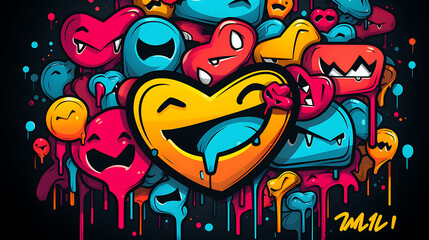 Hearts in graffiti style, logo minimalistic, pop art, isolated illustration - Neon colors