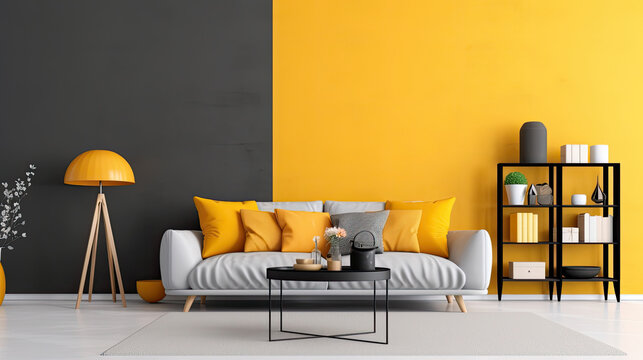 Contemporary Mustard: Pop of energy Home Interior Backdrop, Mockup Style, Template