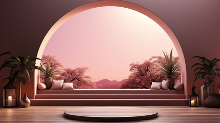 podium background in Ramadan holiday minimalism style . oriental arabic design with shades of pastel colors. ai generated