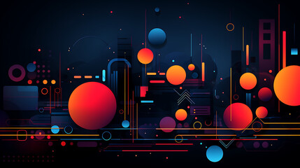 Futuristic Techscape: Abstract Navy, red, purple, orange and Black Background with Flat Design, Ideal for illustrations, High-tech visuals, Contemporary flat design