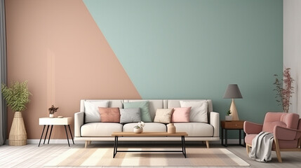 Fototapeta na wymiar Contemporary soothing palette Home Interior Backdrop, Mockup Style, Template