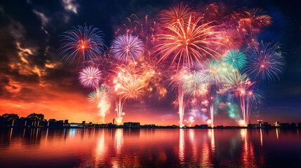 Fototapeta na wymiar Vibrant fireworks show lighting up the night sky