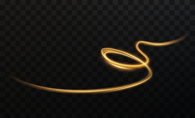  Light gold Twirl png. Curve light effect of neon yellow line. Luminous yellow spiral png. Element for your design, advertising, postcards, invitations, screensavers, websites, games.