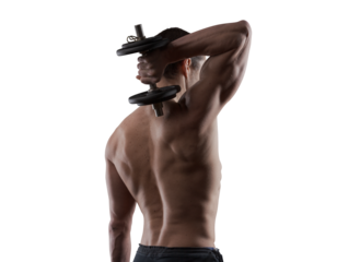 Handsome fit man holding a barbell and working out