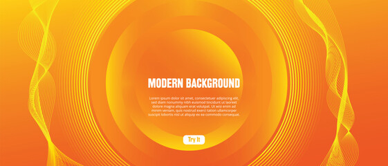 Abstract circle and flowing wave line gradient orange and yellow background. Use for brochure, flyer, poster, leaflet, presentation, book cover, banner, landing page, website template and more.