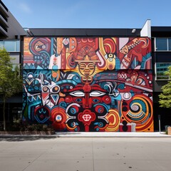 A large colorful mural on a building, AI