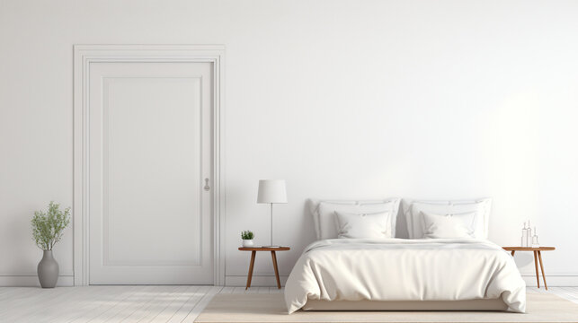 White interior with a door wall and bedroom