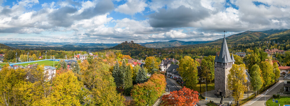 Mountain resort of Karpacz at the foot of the Karkonosze Mountains - Poland Sudety. Karkonoski National Park
