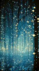 Illustration of a Mystical Nighttime Forest Illuminated by Dazzling Lights