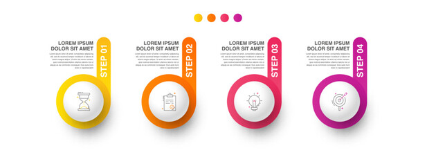 Vector timeline infographics template with four circles and options. Blank space for web, infographic, diagram, business, digital network, flowchart, presentations