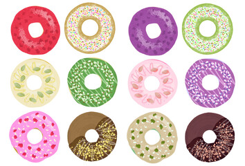 カラフルなドーナツの手描きイラスト